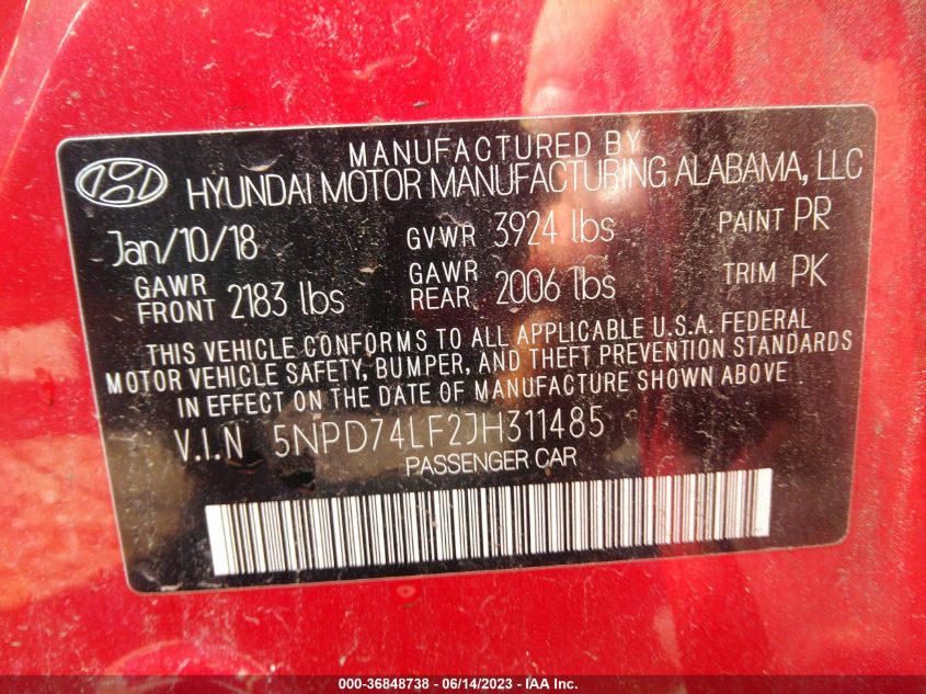 2018 HYUNDAI ELANTRA SE - 5NPD74LF2JH311485