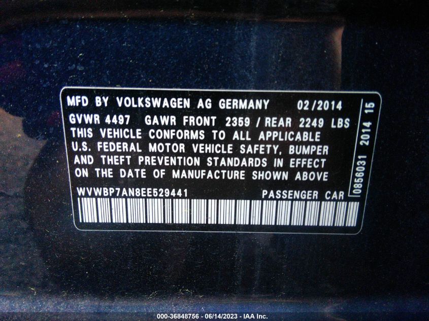 2014 VOLKSWAGEN CC SPORT - WVWBP7AN8EE529441