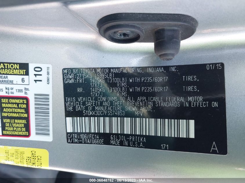 2015 TOYOTA SIENNA LE - 5TDKK3DC7FS574853