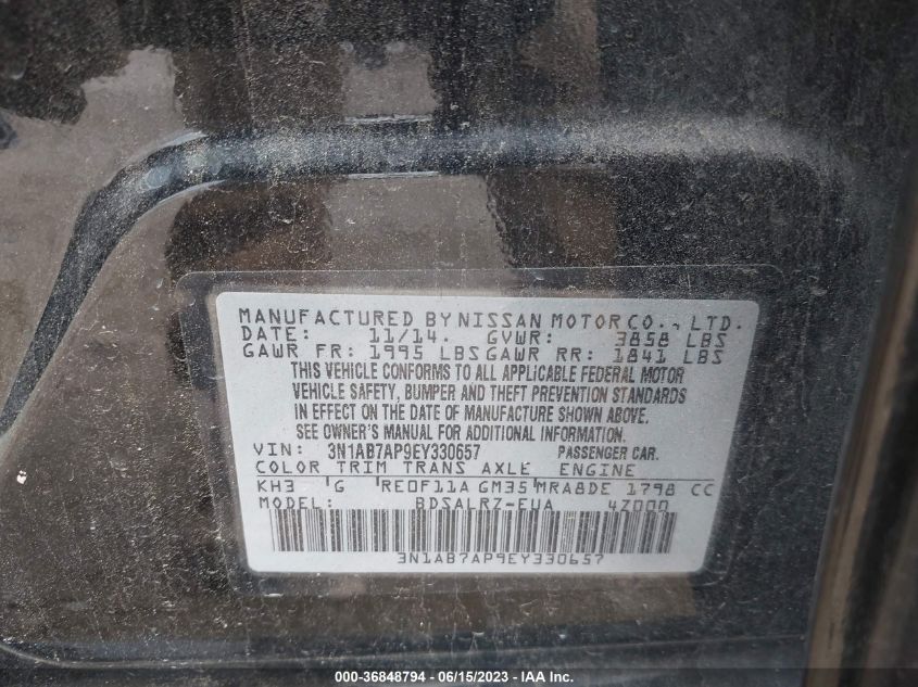 2014 NISSAN SENTRA SR - 3N1AB7AP9EY330657