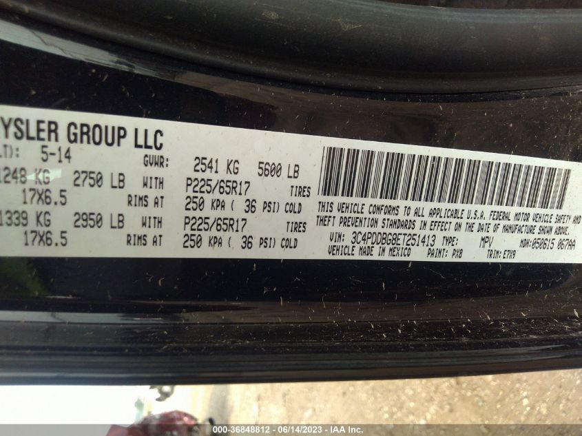 2014 DODGE JOURNEY SXT - 3C4PDDBG8ET251413