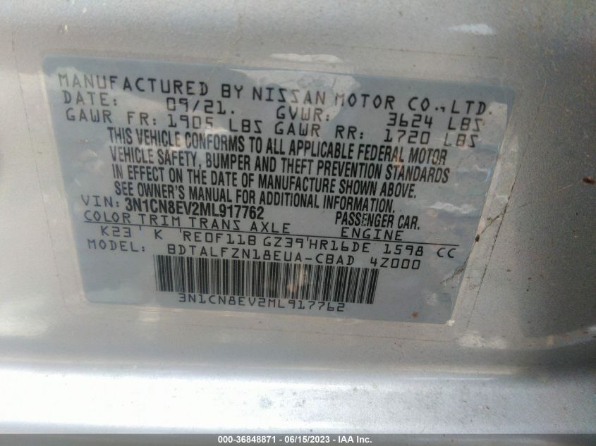 2021 NISSAN VERSA SV - 3N1CN8EV2ML917762
