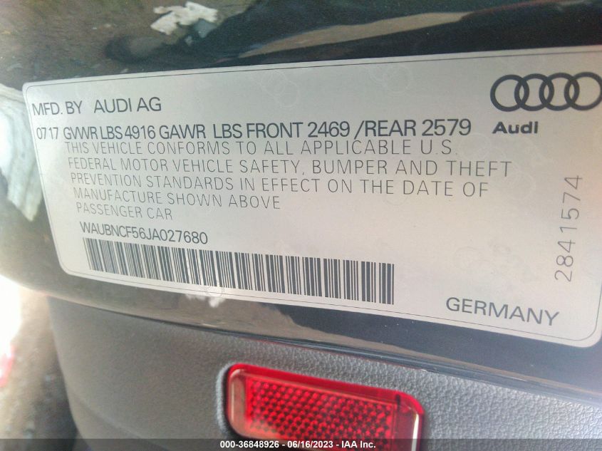 2018 AUDI A5 SPORTBACK PREMIUM PLUS - WAUBNCF56JA027680