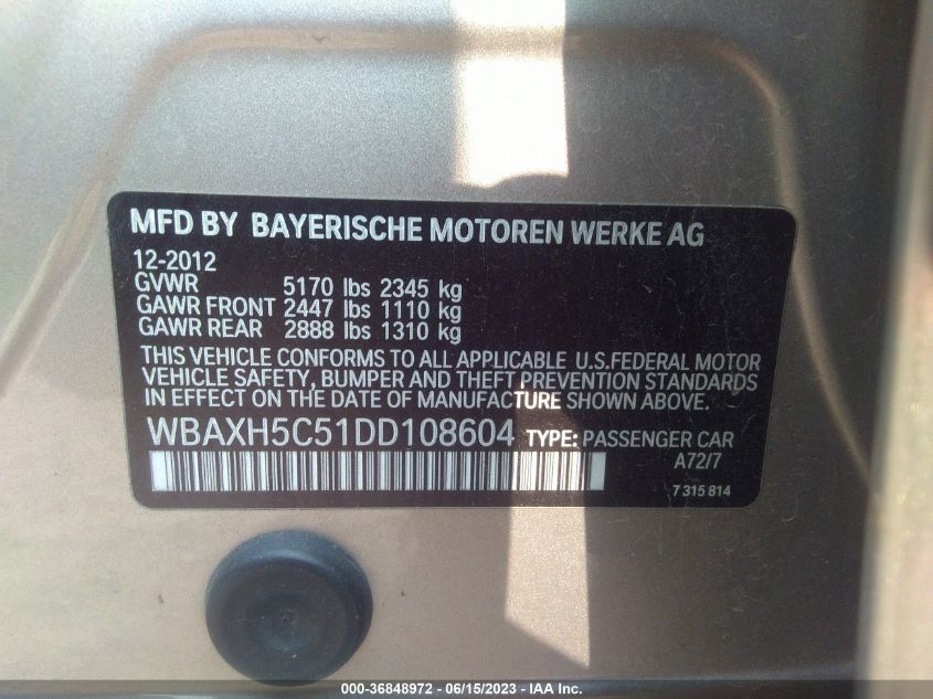 2013 BMW 5 SERIES 528I XDRIVE - WBAXH5C51DD108604