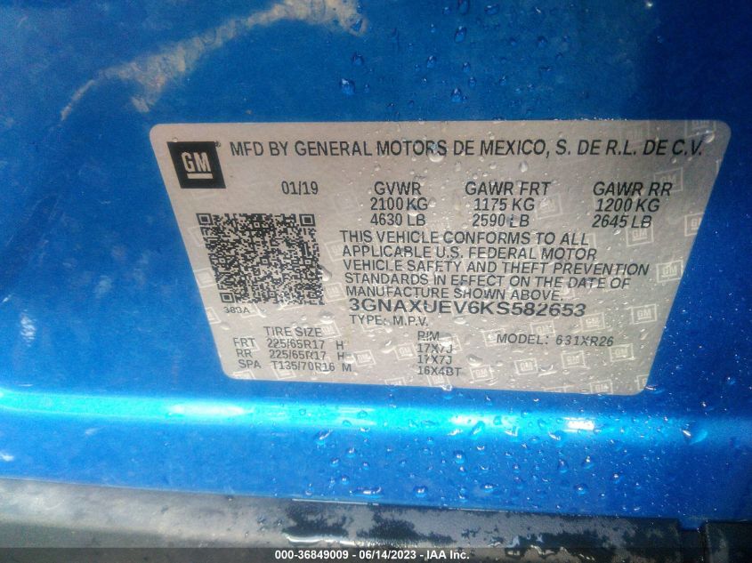 2019 CHEVROLET EQUINOX LT - 3GNAXUEV6KS582653