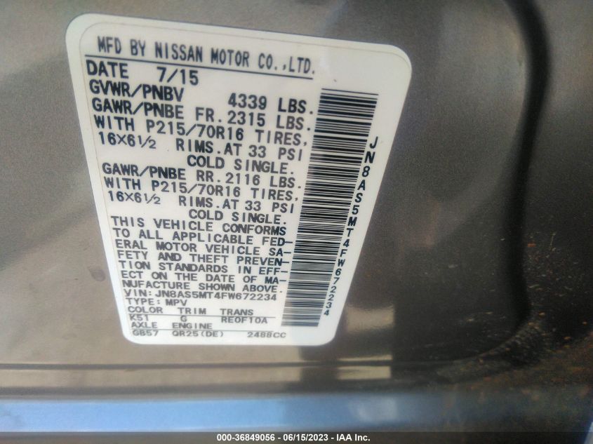 2015 NISSAN ROGUE SELECT S - JN8AS5MT4FW672234