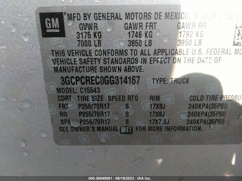 2016 CHEVROLET SILVERADO 1500 LT - 3GCPCREC0GG314167