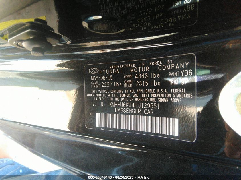 2015 HYUNDAI GENESIS COUPE 3.8L ULTIMATE KMHHU6KJ4FU129551