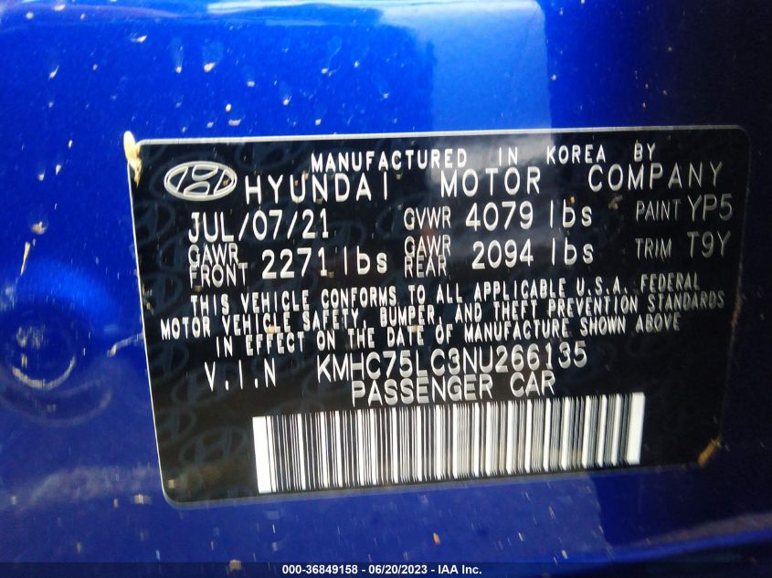 2022 HYUNDAI IONIQ HYBRID SE - KMHC75LC3NU266135