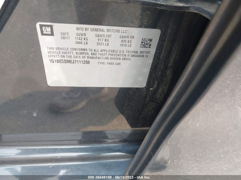 2018 CHEVROLET CRUZE LT - 1G1BE5SM6J7111208
