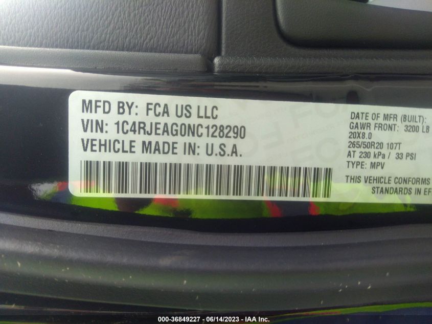 2022 JEEP GRAND CHEROKEE WK LAREDO X - 1C4RJEAG0NC128290