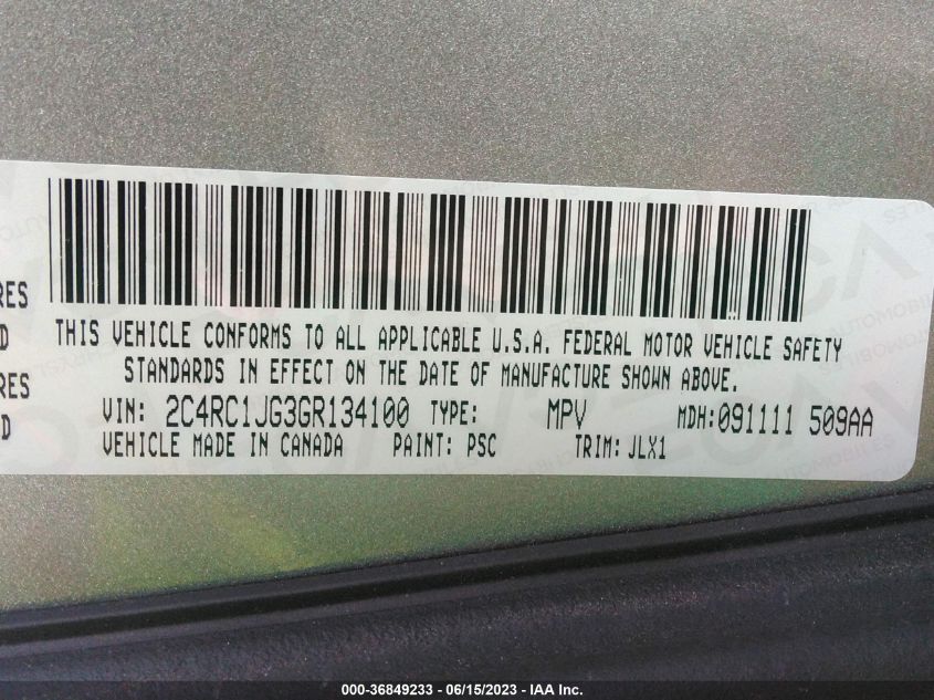 2016 CHRYSLER TOWN & COUNTRY LIMITED - 2C4RC1JG3GR134100