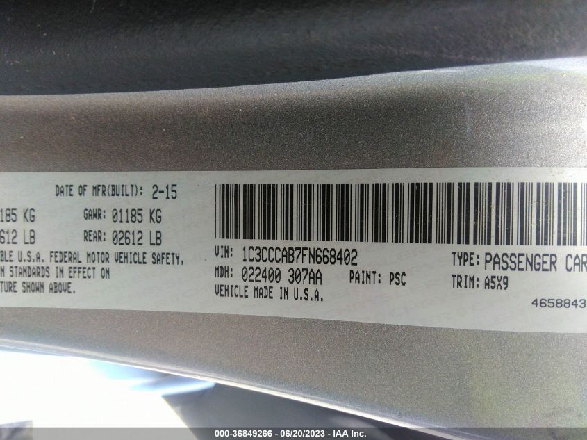 2015 CHRYSLER 200 LIMITED - 1C3CCCAB7FN668402