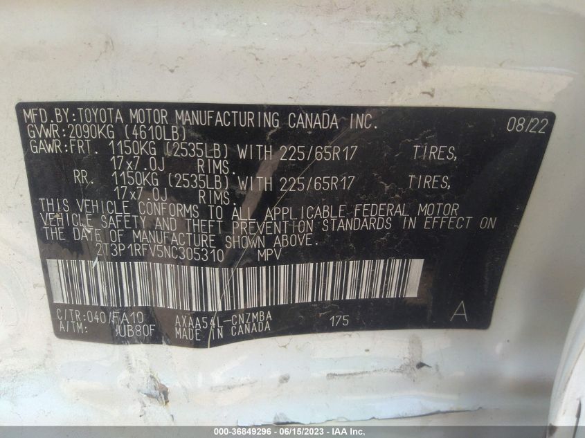 2022 TOYOTA RAV4 XLE/XLE PREMIUM - 2T3P1RFV5NC305310