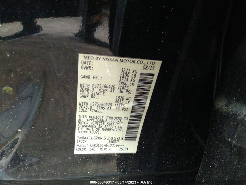 2019 NISSAN TITAN SV - 1N6AA1E62KN528503