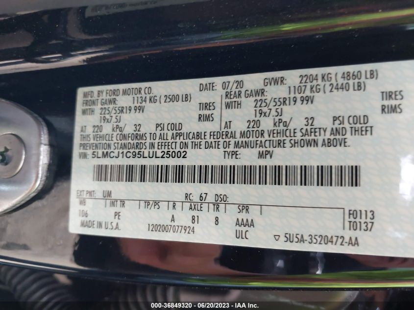 2020 LINCOLN CORSAIR - 5LMCJ1C95LUL25002