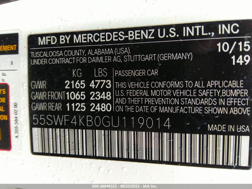 55SWF4KB0GU119014 2016 MERCEDES-BENZ C-CLASS, photo no. 9