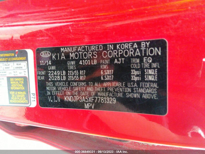 2015 KIA SOUL + - KNDJP3A5XF7781329
