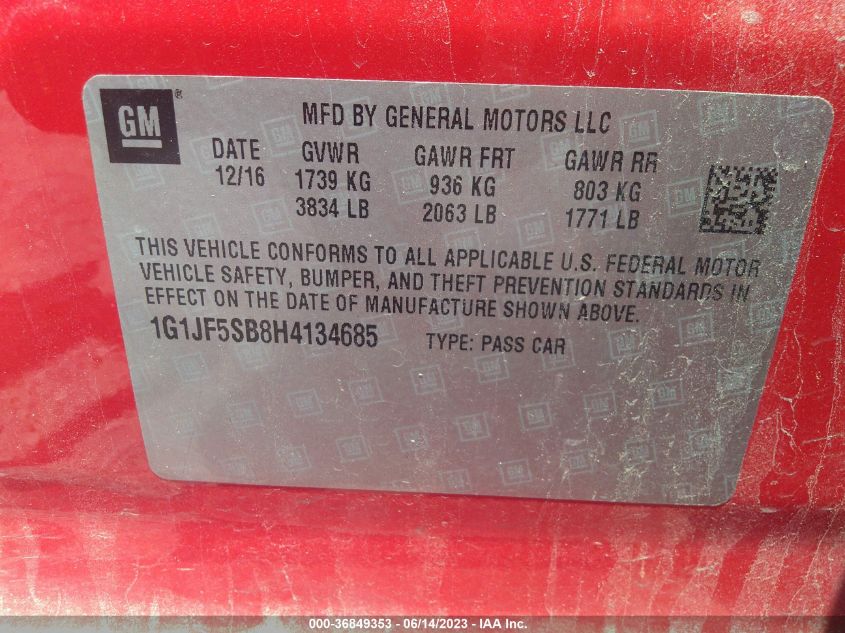 2017 CHEVROLET SONIC PREMIER - 1G1JF5SB8H4134685