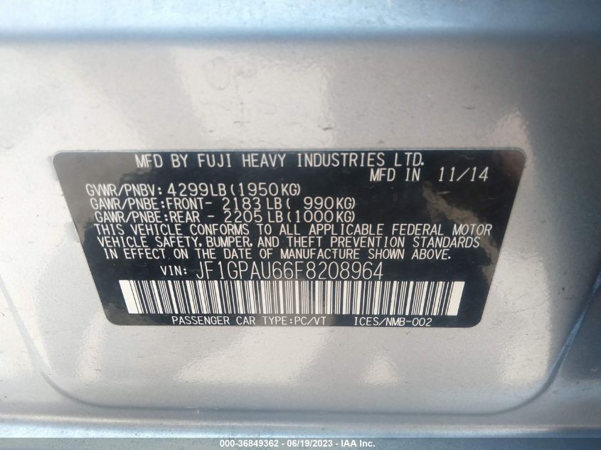 2015 SUBARU IMPREZA WAGON 2.0I SPORT PREMIUM - JF1GPAU66F8208964