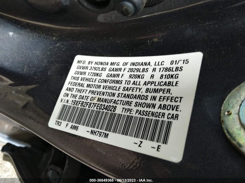 2015 HONDA CIVIC SEDAN EX - 19XFB2F87FE034028