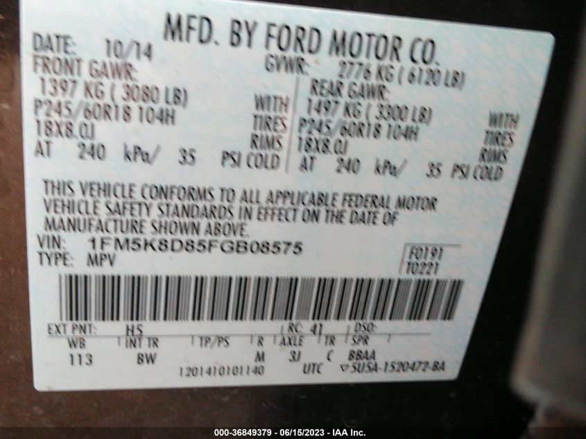2015 FORD EXPLORER XLT - 1FM5K8D85FGB08575