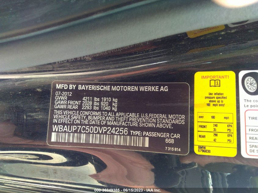 2013 BMW 1 SERIES 128I WBAUP7C50DVP24256