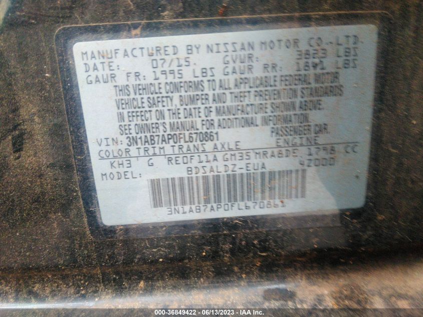 2015 NISSAN SENTRA SV - 3N1AB7AP0FL670861