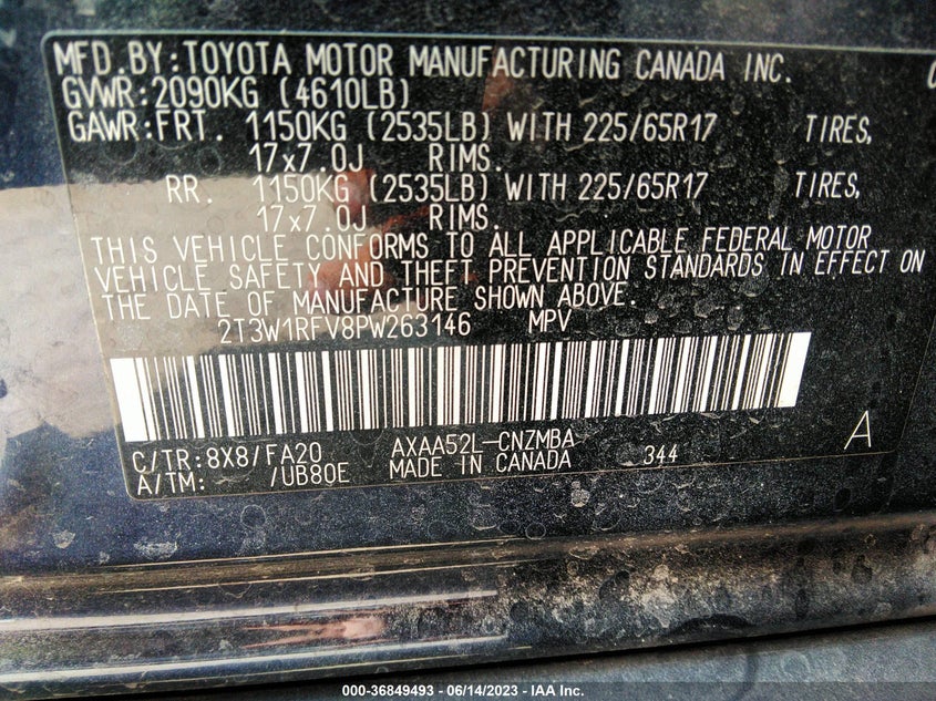 VIN 2T3W1RFV8PW263146 2023 TOYOTA RAV4 XLE