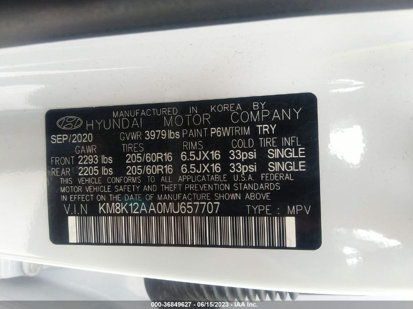 2021 HYUNDAI KONA SE - KM8K12AA0MU657707