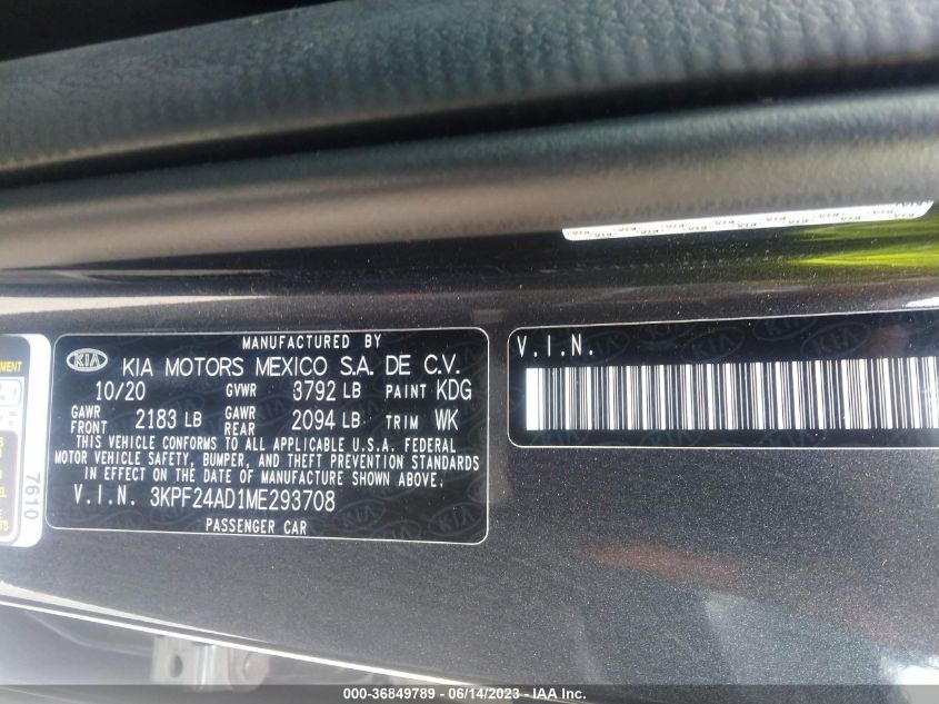 2021 KIA FORTE LXS - 3KPF24AD1ME293708