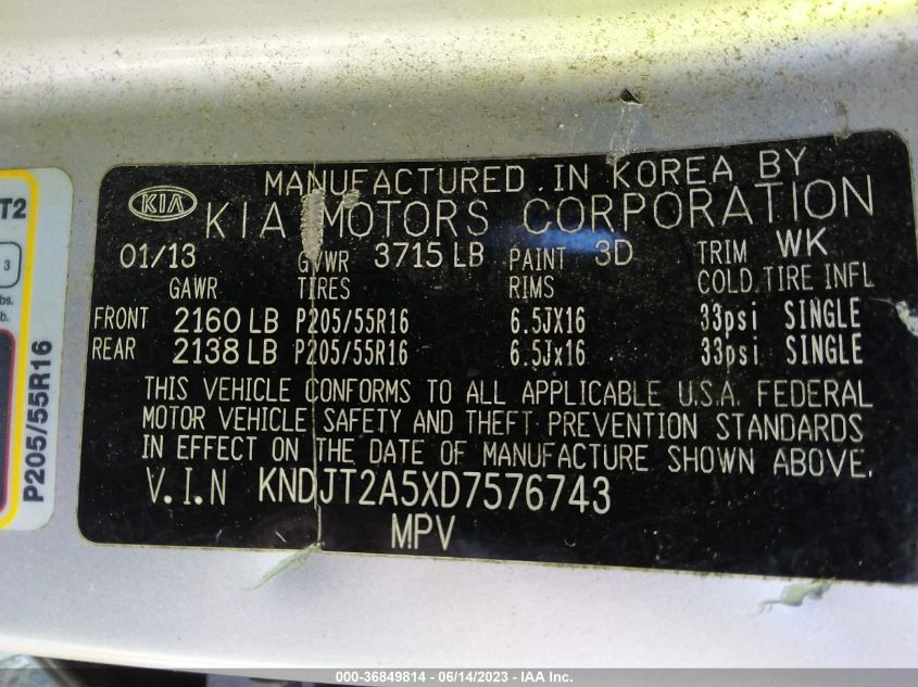 2013 KIA SOUL BASE - KNDJT2A5XD7576743