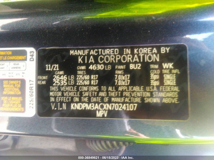 2022 KIA SPORTAGE LX - KNDPM3ACXN7024107
