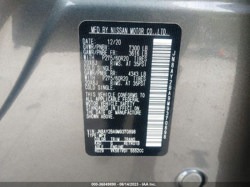 2021 NISSAN ARMADA SL - JN8AY2BA9M9370898