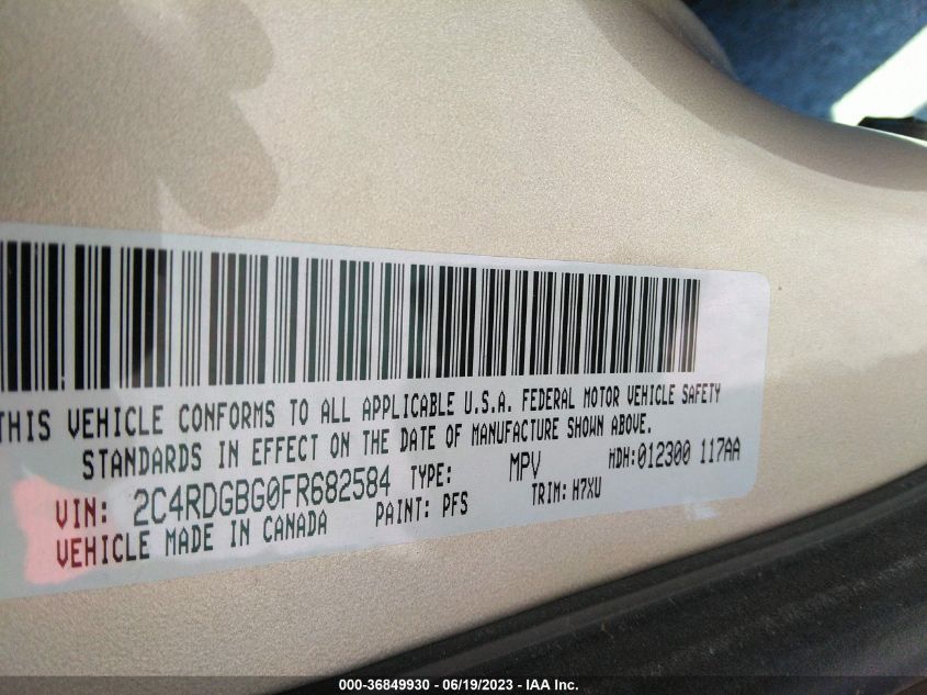 2015 DODGE GRAND CARAVAN AMERICAN VALUE PKG - 2C4RDGBG0FR682584