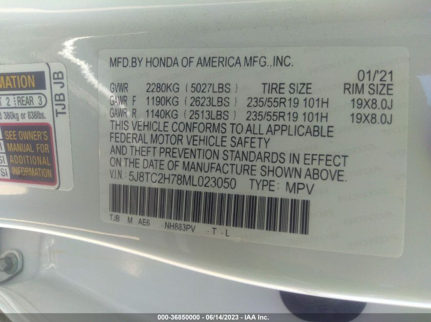 2021 ACURA RDX W/ADVANCE PACKAGE - 5J8TC2H78ML023050