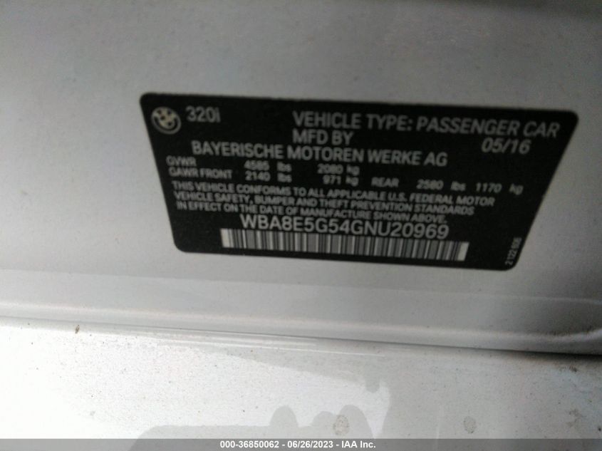 2016 BMW 3 SERIES 320I XDRIVE - WBA8E5G54GNU20969