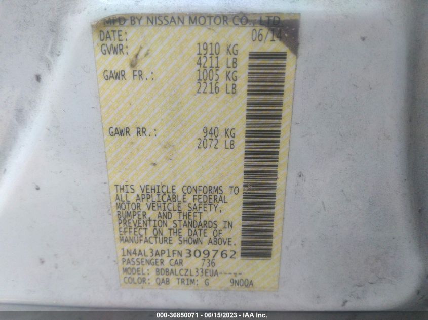 2015 NISSAN ALTIMA 2.5 - 1N4AL3AP1FN309762