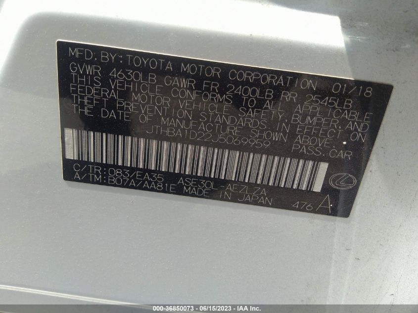 2018 LEXUS IS IS 300 - JTHBA1D22J5069959