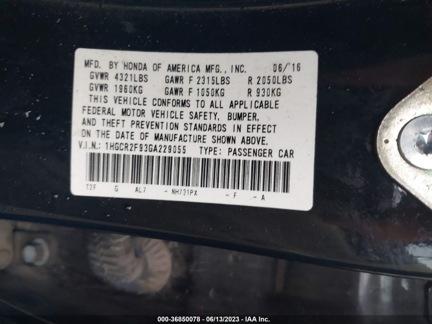 2016 HONDA ACCORD SEDAN EX-L - 1HGCR2F93GA229055