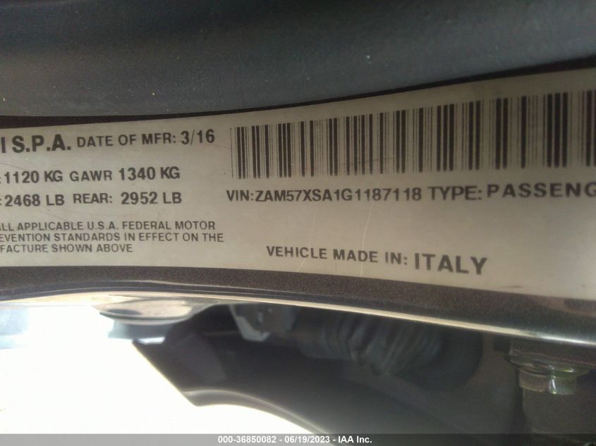 2016 MASERATI GHIBLI ZAM57XSA1G1187118