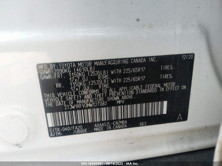 2021 TOYOTA RAV4 XLE - 2T3W1RFV3MW127082