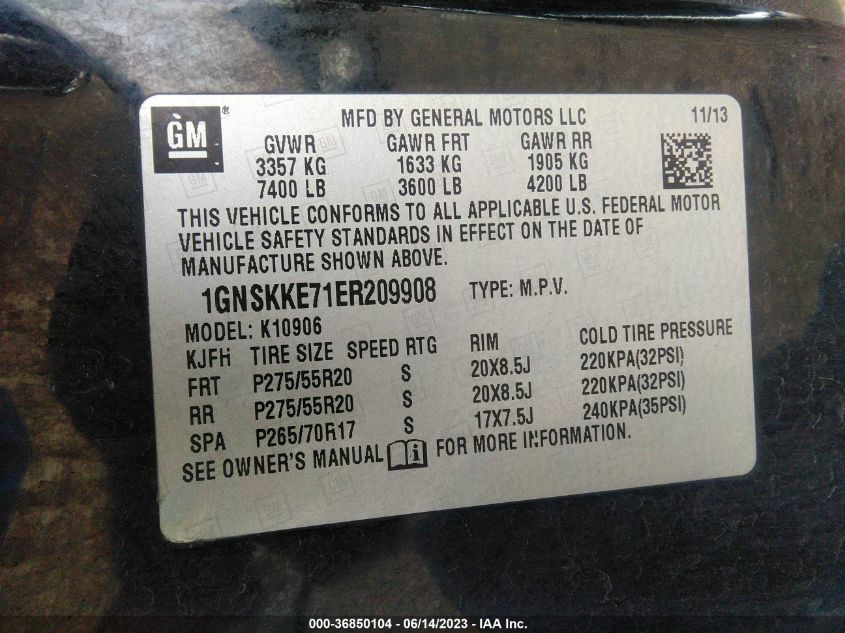 2014 CHEVROLET SUBURBAN K1500 LTZ - 1GNSKKE71ER209908