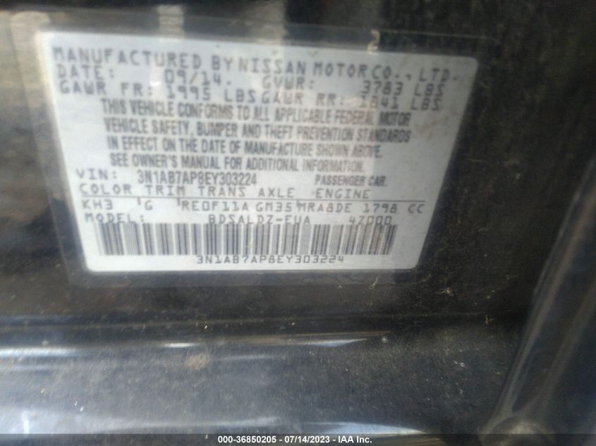 2014 NISSAN SENTRA SV - 3N1AB7AP8EY303224