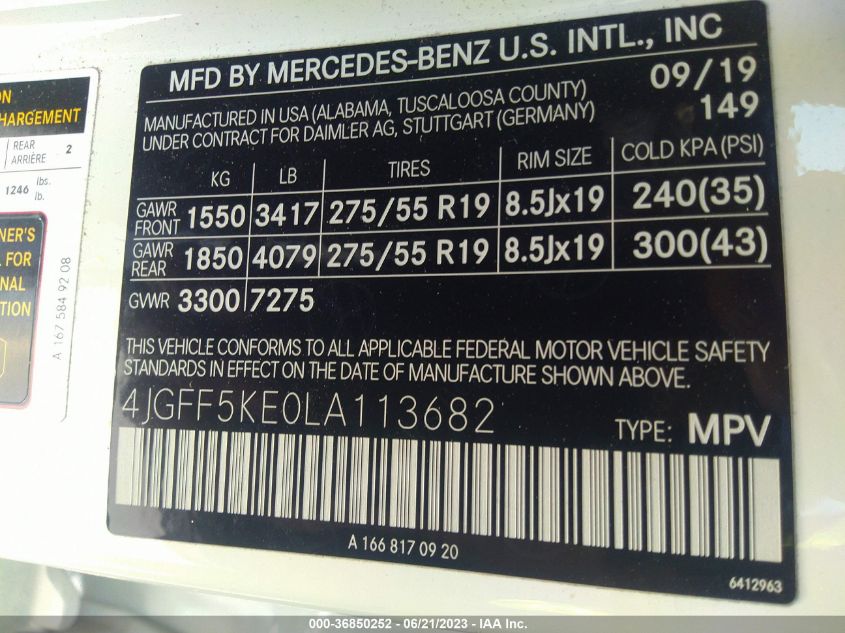 2020 MERCEDES-BENZ GLS GLS 450 - 4JGFF5KE0LA113682