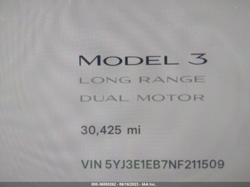 2022 TESLA MODEL 3 LONG RANGE - 5YJ3E1EB7NF211509