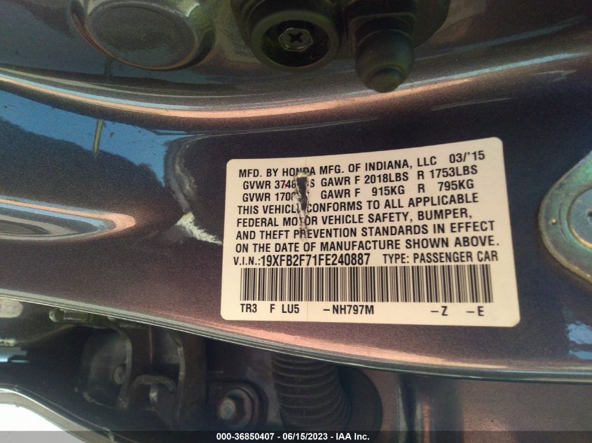 2015 HONDA CIVIC SEDAN SE - 19XFB2F71FE240887
