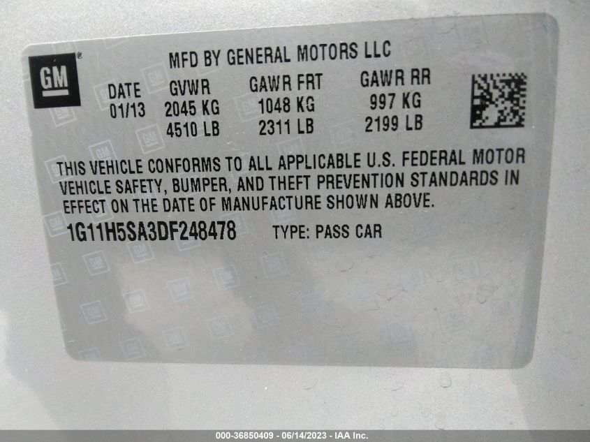 2013 CHEVROLET MALIBU LTZ - 1G11H5SA3DF248478