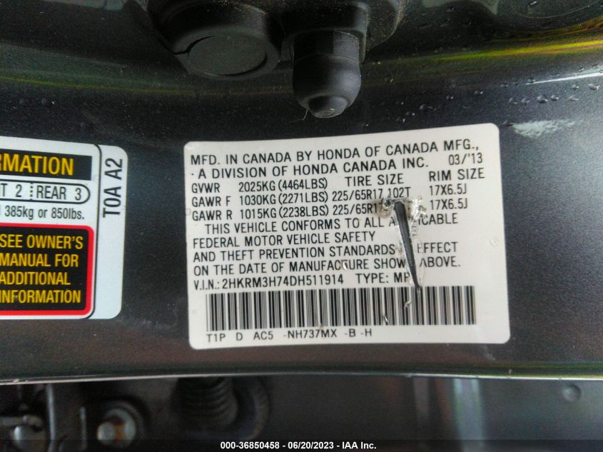 2013 HONDA CR-V EX-L - 2HKRM3H74DH511914