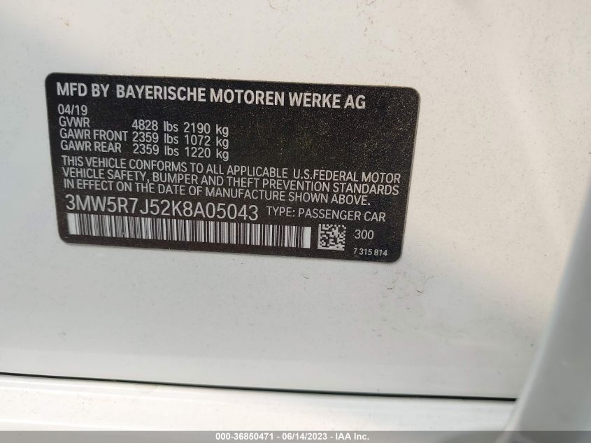 2019 BMW 3 SERIES 330I XDRIVE - 3MW5R7J52K8A05043